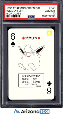 Pokemon 1996 Wigglytuff 040 6 Of Clubs Green Playing Card Japanese GEM MT PSA 10 - Image 1