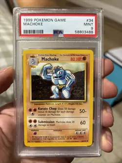 PSA 9 MINT 1999 Pokemon Base Set Unlimited Machoke #34/102 Uncommon Card - Image 1