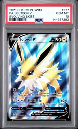 2021 POKEMON SWORD & SHIELD EVOLVING SKIES #177 FA/JOLTEON V PSA 10 - Image 1
