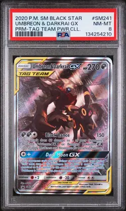 2020 POKEMON SM BLACK STAR PROMO SM241 UMBREON & DARKRAI GX PSA 8 NM - Image 1