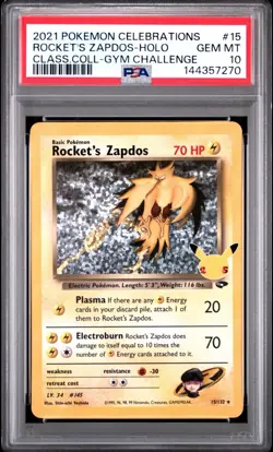 2021 POKEMON CELEBRATIONS CLASSIC COLLECTION #15 ROCKET'S ZAPDOS-HOLO PSA 10 - Image 1