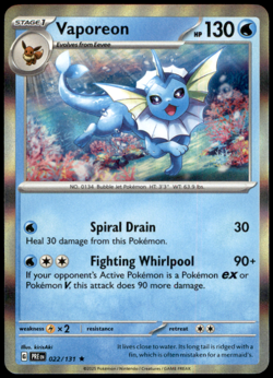 Vaporeon 134/165 SV: Scarlet & Violet 151 Rare Holo NM Pokemon TCG - Image 1