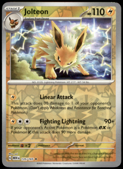 Jolteon 135/165 SV: Scarlet & Violet 151 Rare Reverse Holo LP Pokemon TCG - Image 1