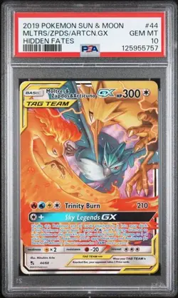 PSA 10 MOLTRES ZAPDOS ARTICUNO GX 44 HIDDEN FATES SUN & MOON TAG TEAM POKEMON - Image 1