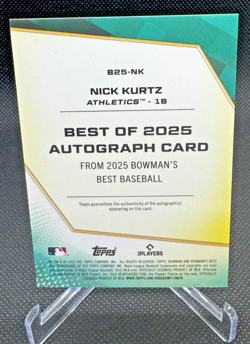 Nick Kurtz 2025 Bowmans Best Rookie Blue Refractor On Card Auto /150 A’s - Image 3