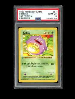 Pokemon PSA 10 GEM MINT Koffing 1st Edition Base Set Shadowless 1999 Card 51/102 - Image 1