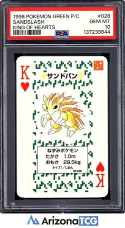 Pokemon 1996 Sandslash 028 King Of Hearts Green Playing Card Japanese PSA 10 - Image 1