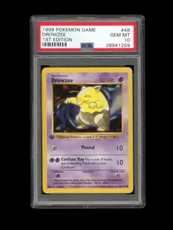 Pokemon PSA 10 GEM MINT Drowzee 1st Edition Base Set Shadowless 1999 Card 49/102 - Image 1