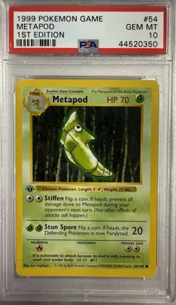 1999 Pokemon 1st Edition Metapod #54 Base Set Shadowless Psa 10 - Image 1