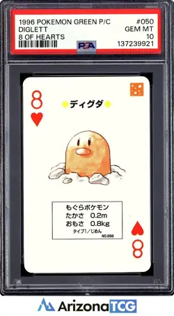 Pokemon 1996 Diglett 050 8 Of Hearts Green Playing Card Japanese GEM MINT PSA 10 - Image 1