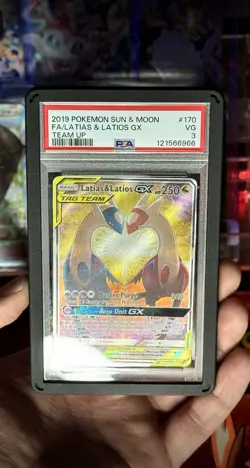 2019 POKEMON SUN & MOON TEAM UP #170 LATIAS & LATIOS GX PSA 3 ~ LOW POP - Image 1
