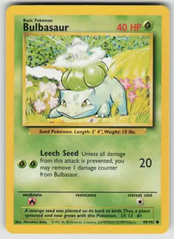 Bulbasaur 44/102 Common Base Set Unlimited Pokemon Lightly Played - Image 1