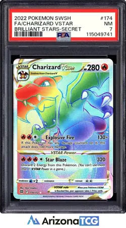 Pokemon 2022 Charizard VSTAR 174/172 Rainbow Secret Rare Brilliant Stars PSA 7 - Image 1
