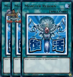 Yugioh 3x Monster Reborn RA05-EN108 Ultra Rare 1st Ed NM - Image 1