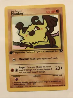 Pokemon TCG Team Rocket 1st Edition Regular Finish Mankey 61/82 NM Card - Image 1