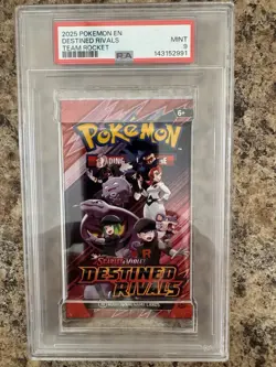 Pokemon Destined Rivals Team Rocket Art Sealed Booster Pack PSA 9 Mint - Image 1