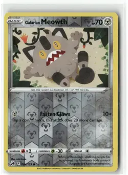 Galarian Meowth 084 Reverse Holo Crown Zenith Pokemon Common Reverse Holo NM - Image 1