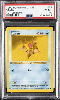 1999 POKEMON BASE SET 1ST EDITION #65 STARYU PSA 10 - Image 1