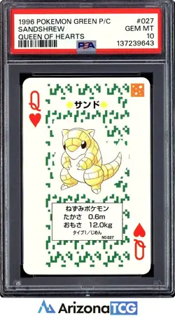 Pokemon 1996 Sandshrew 027 Queen Of Hearts Green Playing Card Japanese PSA 10 - Image 1
