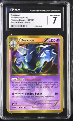 CGC 7 Dusknoir 104/101 Secret Rare Holo Plasma Blast Graded Pokemon Card Low Pop - Image 1