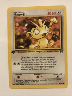 Pokemon TCG 1st Edition Meowth 62/82 Team Rocket WOTC Card - Image 1