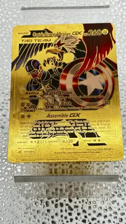 Pokemon Marvel Captain America & Braviary GX Tag Team Gold Foil Fan Art Card - Image 1