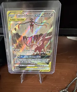 Pokemon Espeon & Deoxys GX TAG TEAM Ultra Rare Holo SM240 black star promo - Image 1