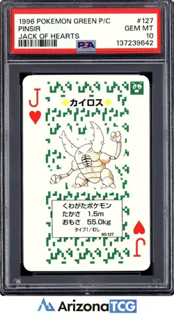 Pokemon 1996 Pinsir 127 Jack Of Hearts Green Playing Card Japanese GEM MT PSA 10 - Image 1