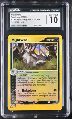CGC 10 GEM MINT Mightyena EX Ruby & Sapphire 10/109 Reverse Holo Pokemon Card - Image 1