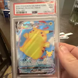 Pokemon Surfing Pikachu VMAX 009/025 Celebrations Full Art PSA 9 Holo 2021 - Image 1