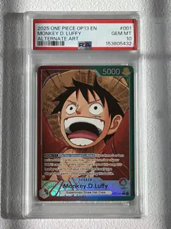 2025 ONE PIECE OP13 #001 CARRYING ON HIS WILL LEADER ALT ART LUFFY PSA 10 - Image 1