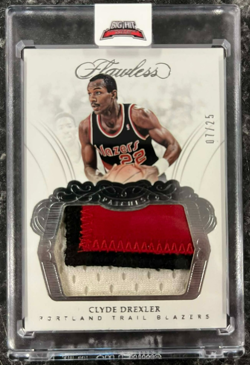 2017-18 PANINI FLAWLESS CLYDE DREXLER GAME WORN JERSEY PATCH RELIC #D 07/25 - Image 1