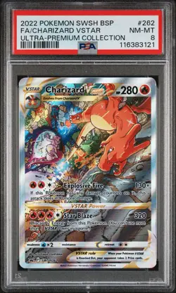 2022 POKEMON SWSH BLACK STAR PROMOS #SWSH262 CHARIZARD VSTAR ULTRA-PREMIUM PSA 8 - Image 1