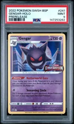 2022 POKEMON SWSH BLACK STAR PROMO PRERELEASE 241 GENGAR Stamped HOLO PSA 9 - Image 1