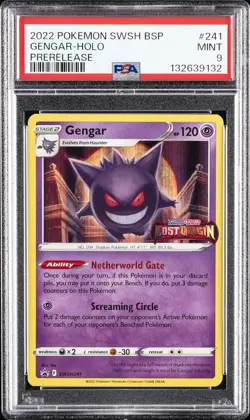 2022 POKEMON SWSH BLACK STAR PROMO PRERELEASE #241 GENGAR-HOLO PSA 9 - Image 1