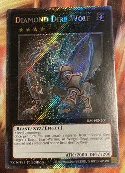 Yugioh! TCG Diamond Dire Wolf Platinum Secret Rare RA04-EN200 1st Edition NM - Image 1