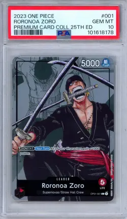 PSA 10 Roronoa Zoro OP01-001 Premium Card Collection 25th Anniversary One Piece - Image 1