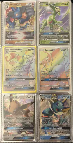 Pokemon TCG GX & VSTAR Holo Card Lot 6 Lucario Virizion Primarina Tauros Eevee - Image 1
