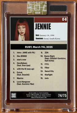 2025 Complex x GAS Trading Cards JENNIE KIM Green Foil /75 Blackpink - Image 2