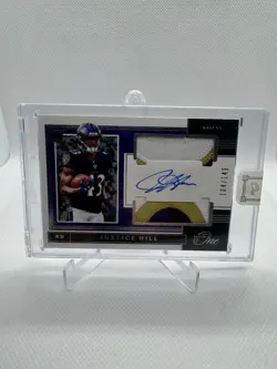 2019 Panini One Rookie Dual Patch Auto /149 Justice Hill Sealed Baltimore Ravens - Image 1