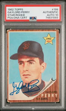1962 Topps Gaylord Perry Rookie Autograph PSA/DNA Authentic Auto 10 #199 HOF - Image 1