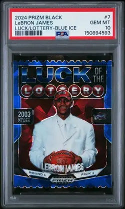 2024 PANINI PRIZM BLACK LUCK OF THE LOTTERY BLUE ICE LEBRON JAMES 001/125 PSA 10 - Image 1