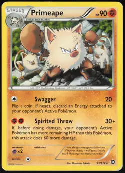 Primeape 53/114 Rare Steam Siege Pokemon Moderately Played - Image 1