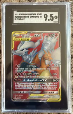 2019 Pokemon Unbroken Bonds Reshiram & Charizard GX Tag Team Ultra Rare SGC 9.5 - Image 1