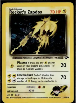 Rocket's Zapdos 15/132 Holo R Gym Challenge PokemonWOTC 2000 EN LP - Image 1