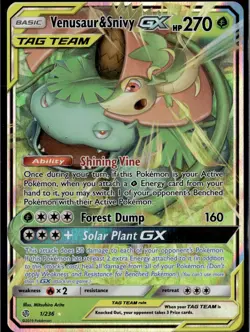 Venusaur & Snivy GX 1/236 RR Cosmic Eclipse Pokemon 2019 EN NM - Image 1