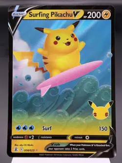 Surfing Pikachu V 008/025 - Ultra Rare Holo - Celebrations Pokemon Card NM - Image 1