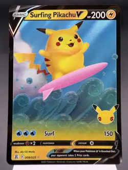 Surfing Pikachu V 008/025 - Ultra Rare Holo - Celebrations Pokemon Card NM - Image 1