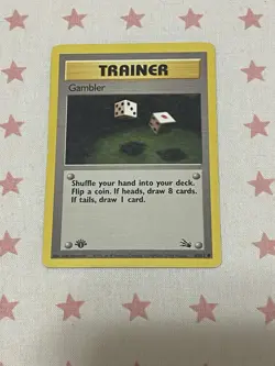 Gambler 60/62 Fossil 1st Edition Regular Pokemon TCG Trainer Card - Image 1
