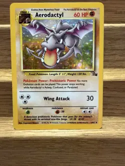 Pokemon TCG Aerodactyl Holo Card 1/62 Fossil Set Rare Vintage 1999 - Image 1